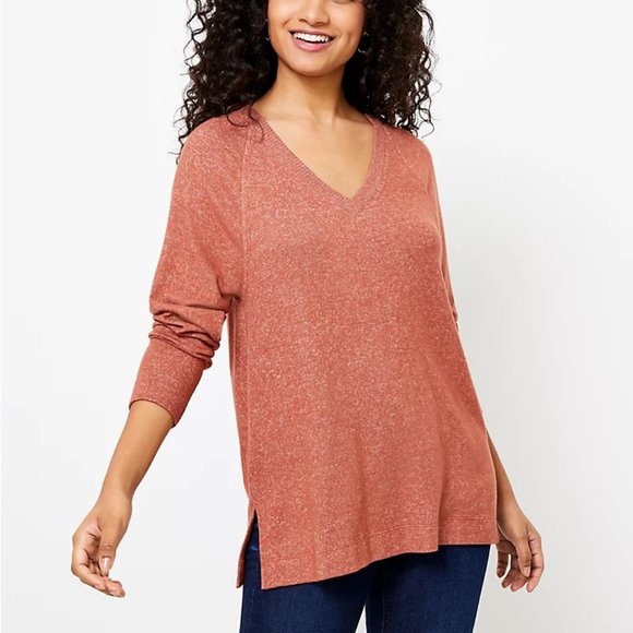 LOFT | Rib Trim V-Neck Long Sleeve Tee - Picture 1 of 1